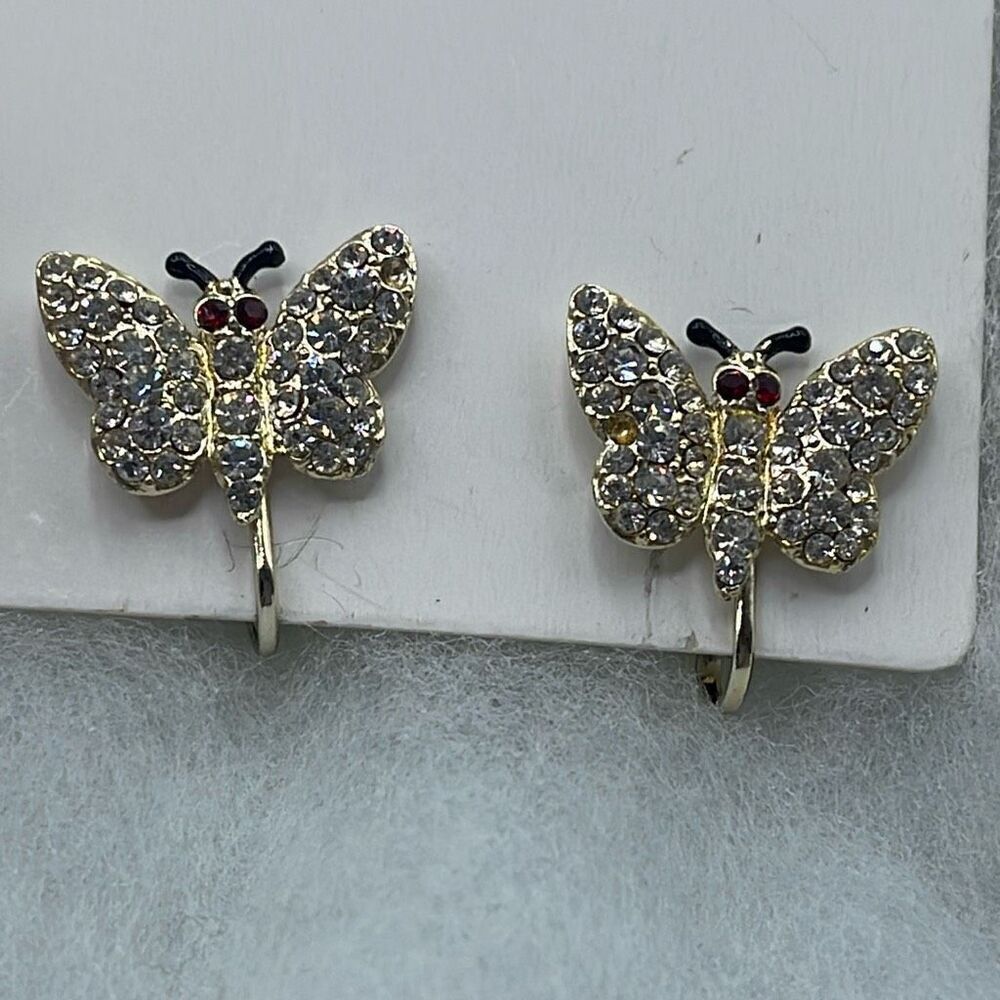 Vintage rhinestone encrusted butterfly earrings.